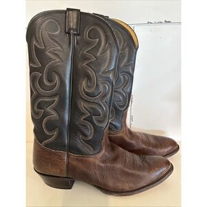Vtg Nocona Black Brown Leather Western Cowboy Leather Boots Mens SZ 12 B USA